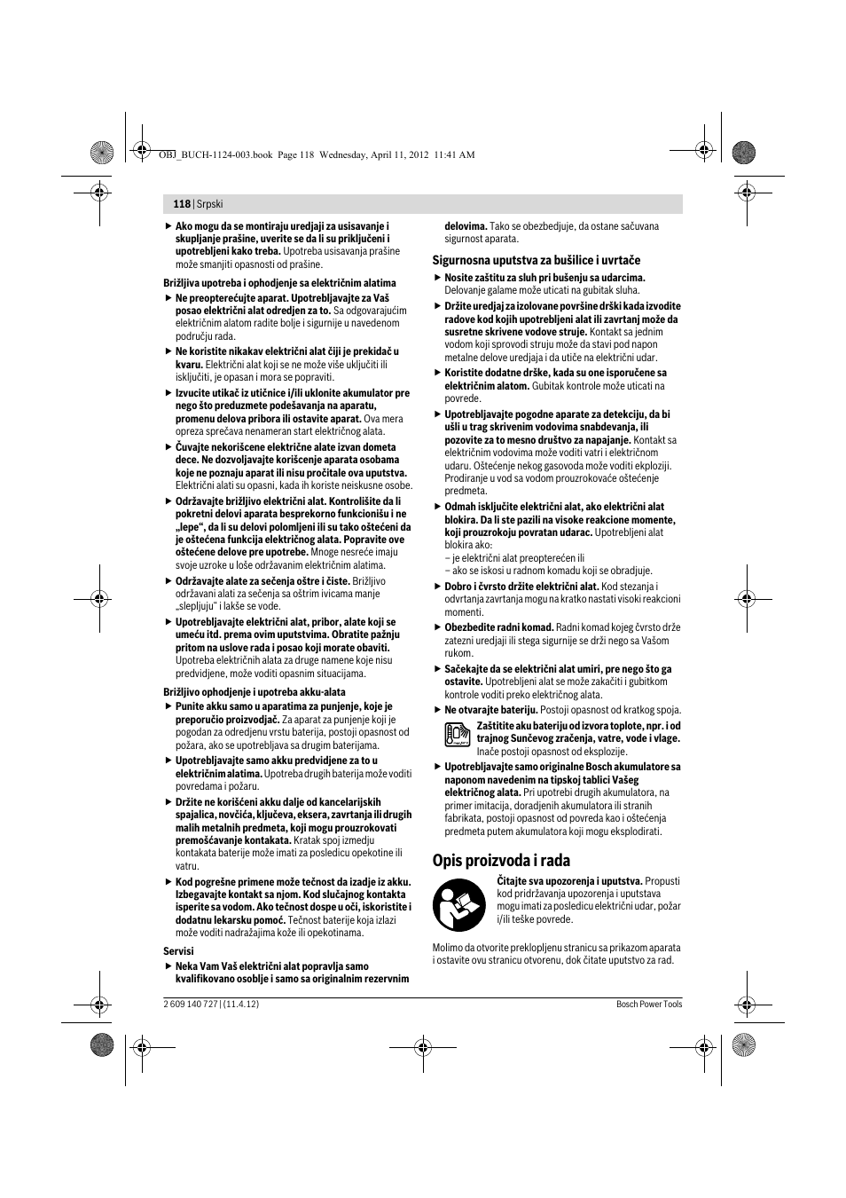 Opis proizvoda i rada | Bosch GSB 12-2 Professional User Manual | Page 118 / 157