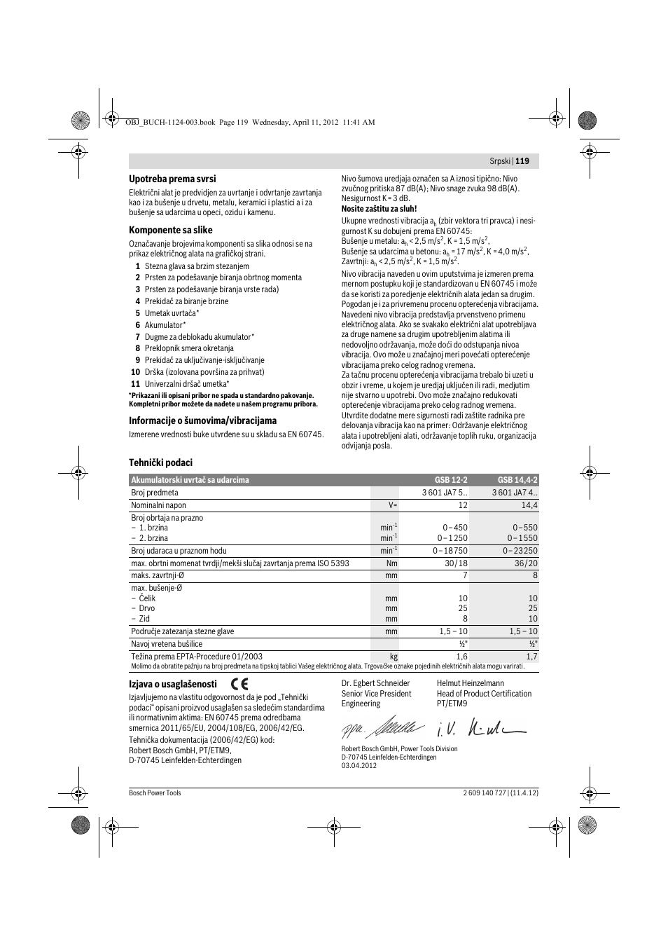 Bosch GSB 12-2 Professional User Manual | Page 119 / 157