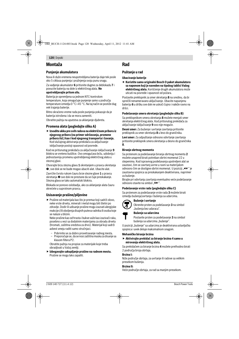 Montaža | Bosch GSB 12-2 Professional User Manual | Page 120 / 157