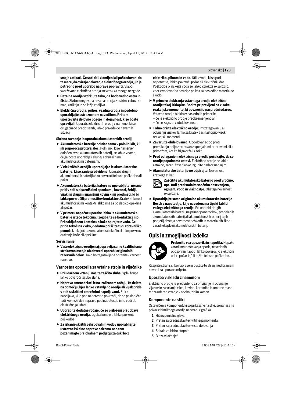 Opis in zmogljivost izdelka | Bosch GSB 12-2 Professional User Manual | Page 123 / 157