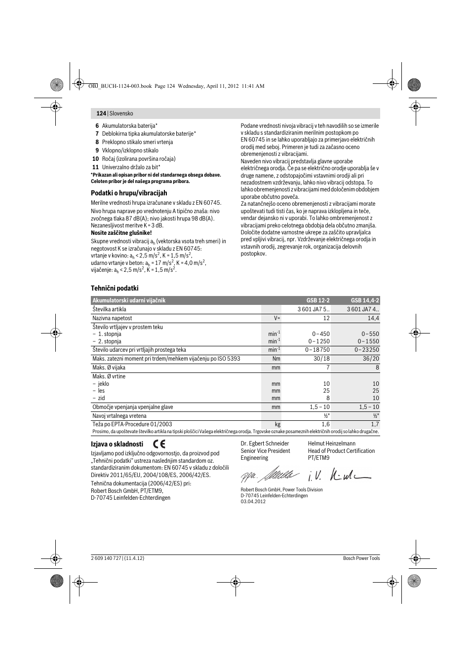 Bosch GSB 12-2 Professional User Manual | Page 124 / 157