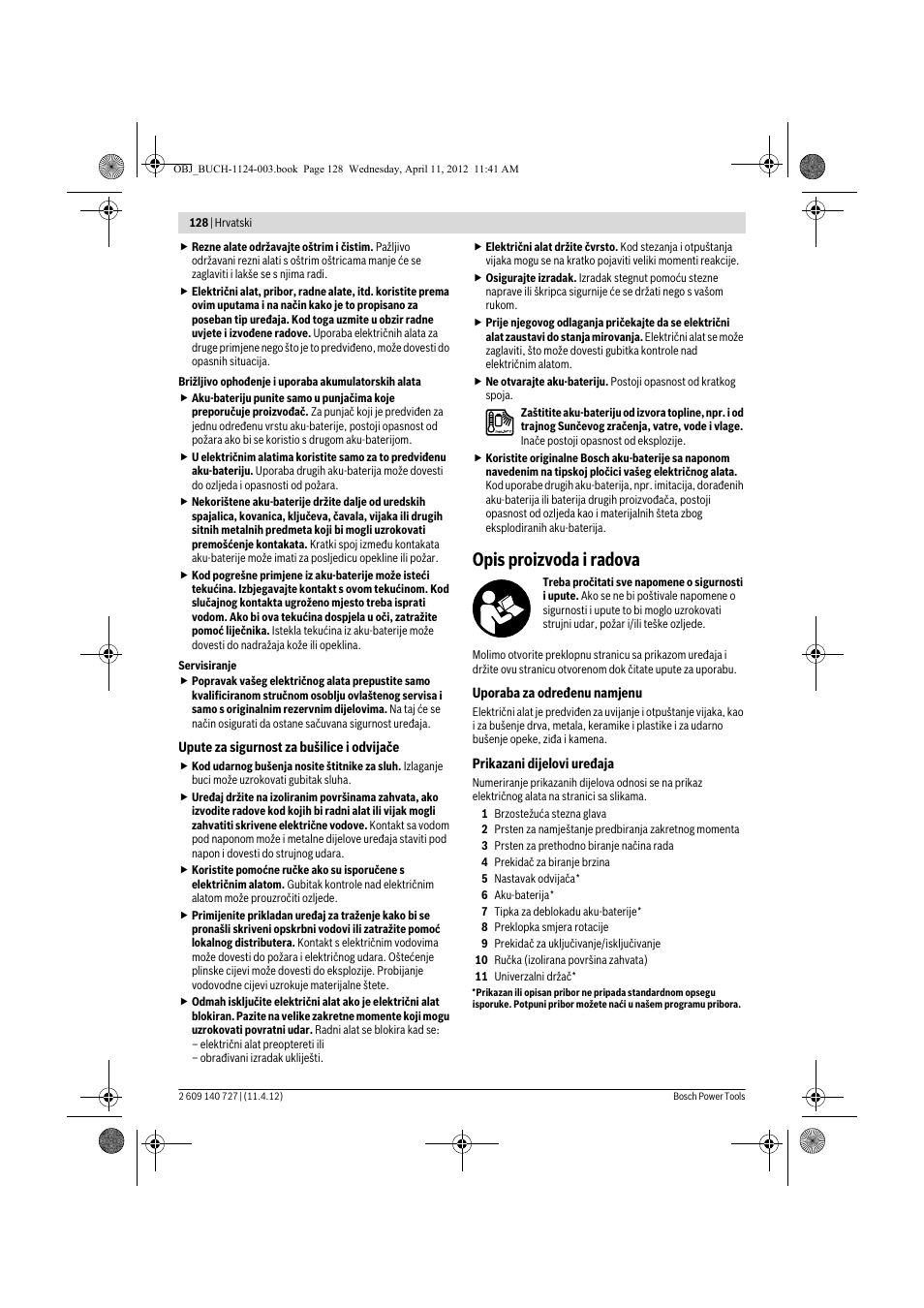 Opis proizvoda i radova | Bosch GSB 12-2 Professional User Manual | Page 128 / 157