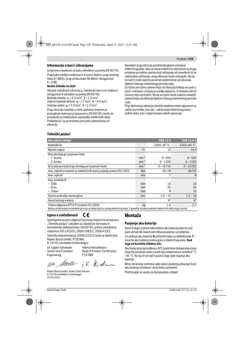 Montaža | Bosch GSB 12-2 Professional User Manual | Page 129 / 157
