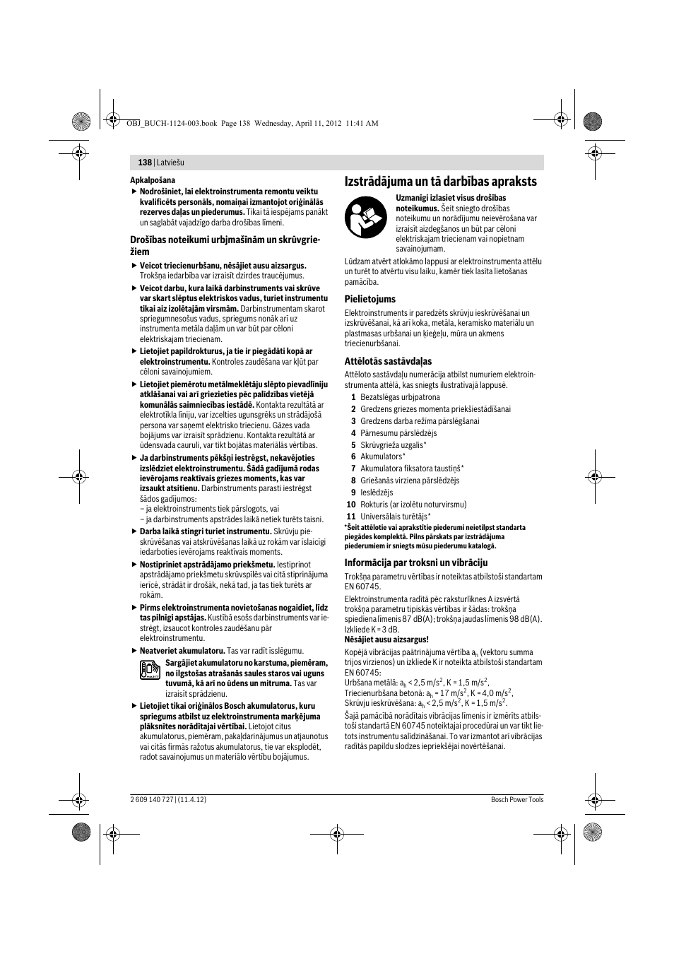 Izstrādājuma un tā darbības apraksts | Bosch GSB 12-2 Professional User Manual | Page 138 / 157