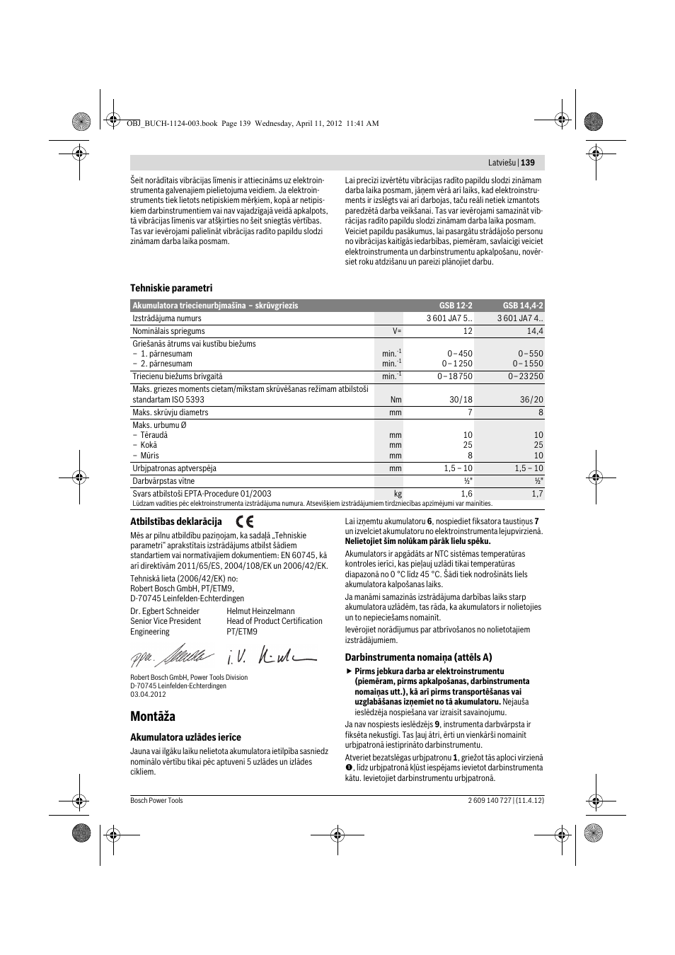 Montāža | Bosch GSB 12-2 Professional User Manual | Page 139 / 157