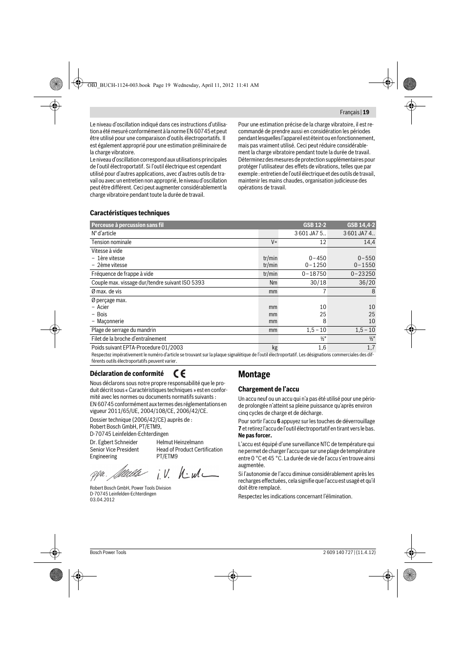 Montage | Bosch GSB 12-2 Professional User Manual | Page 19 / 157