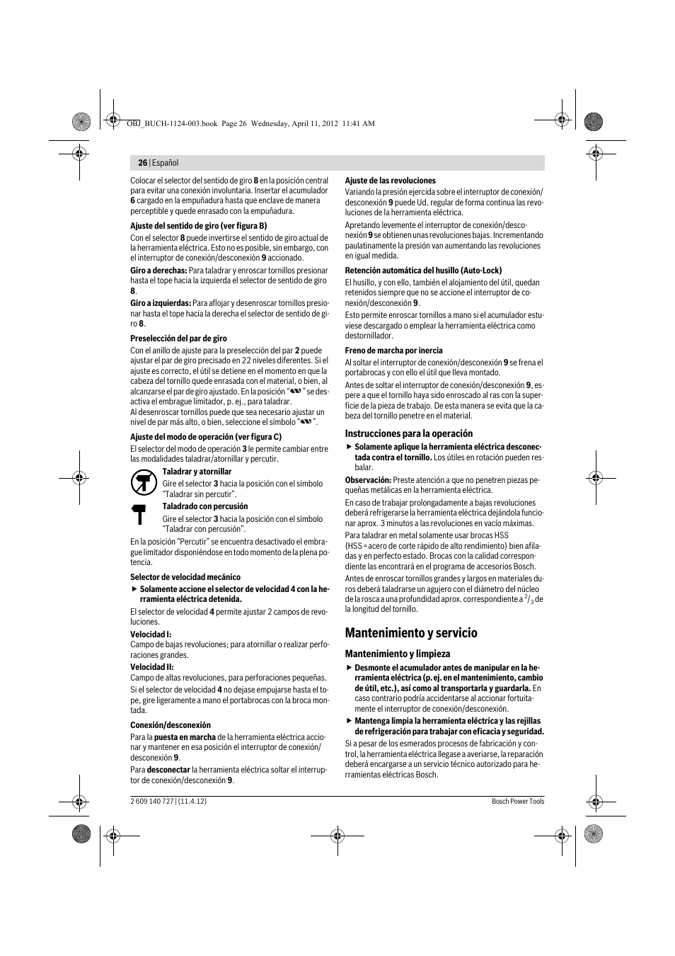 Mantenimiento y servicio | Bosch GSB 12-2 Professional User Manual | Page 26 / 157