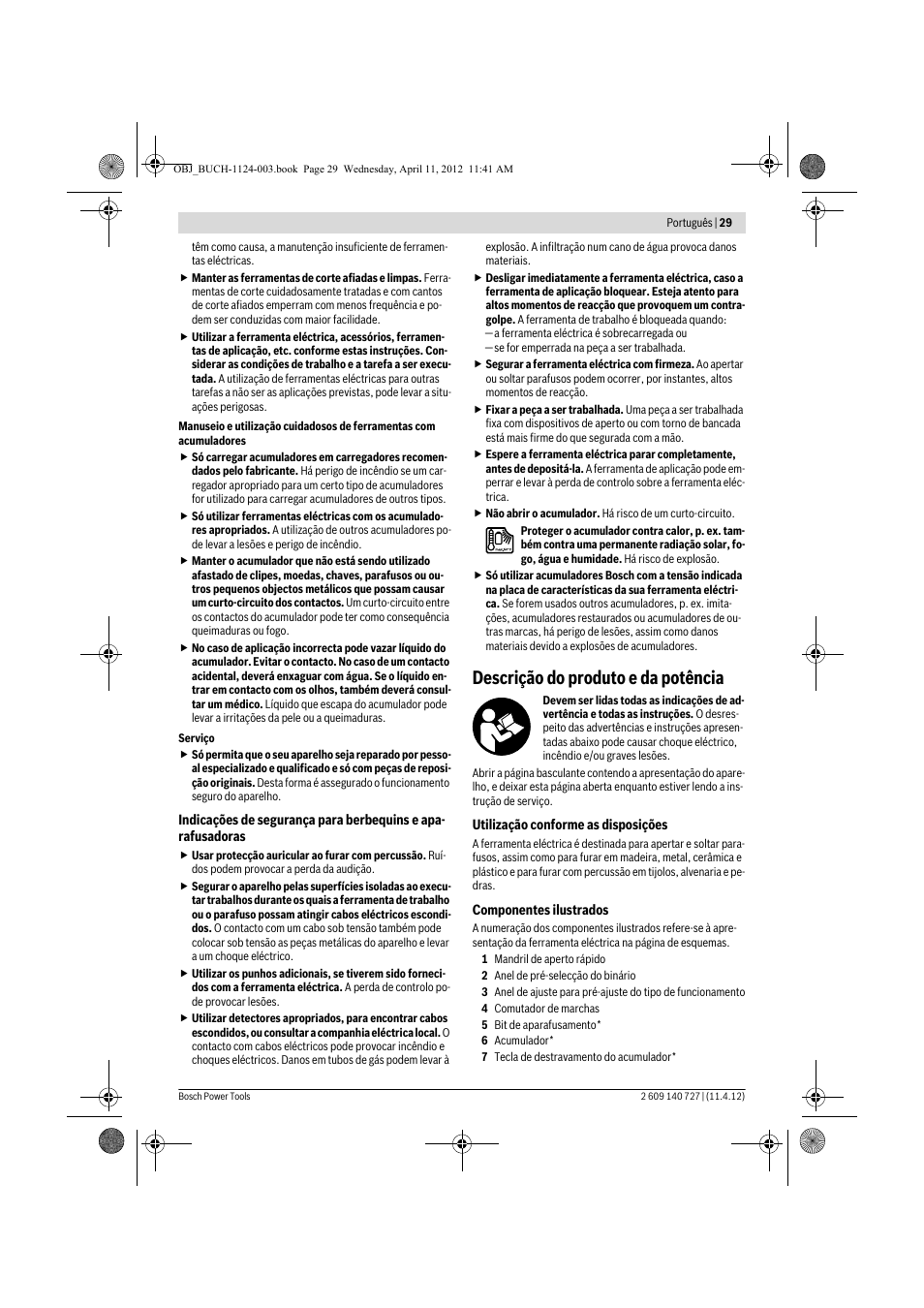 Descrição do produto e da potência | Bosch GSB 12-2 Professional User Manual | Page 29 / 157