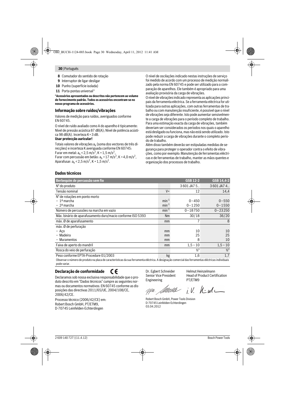 Bosch GSB 12-2 Professional User Manual | Page 30 / 157