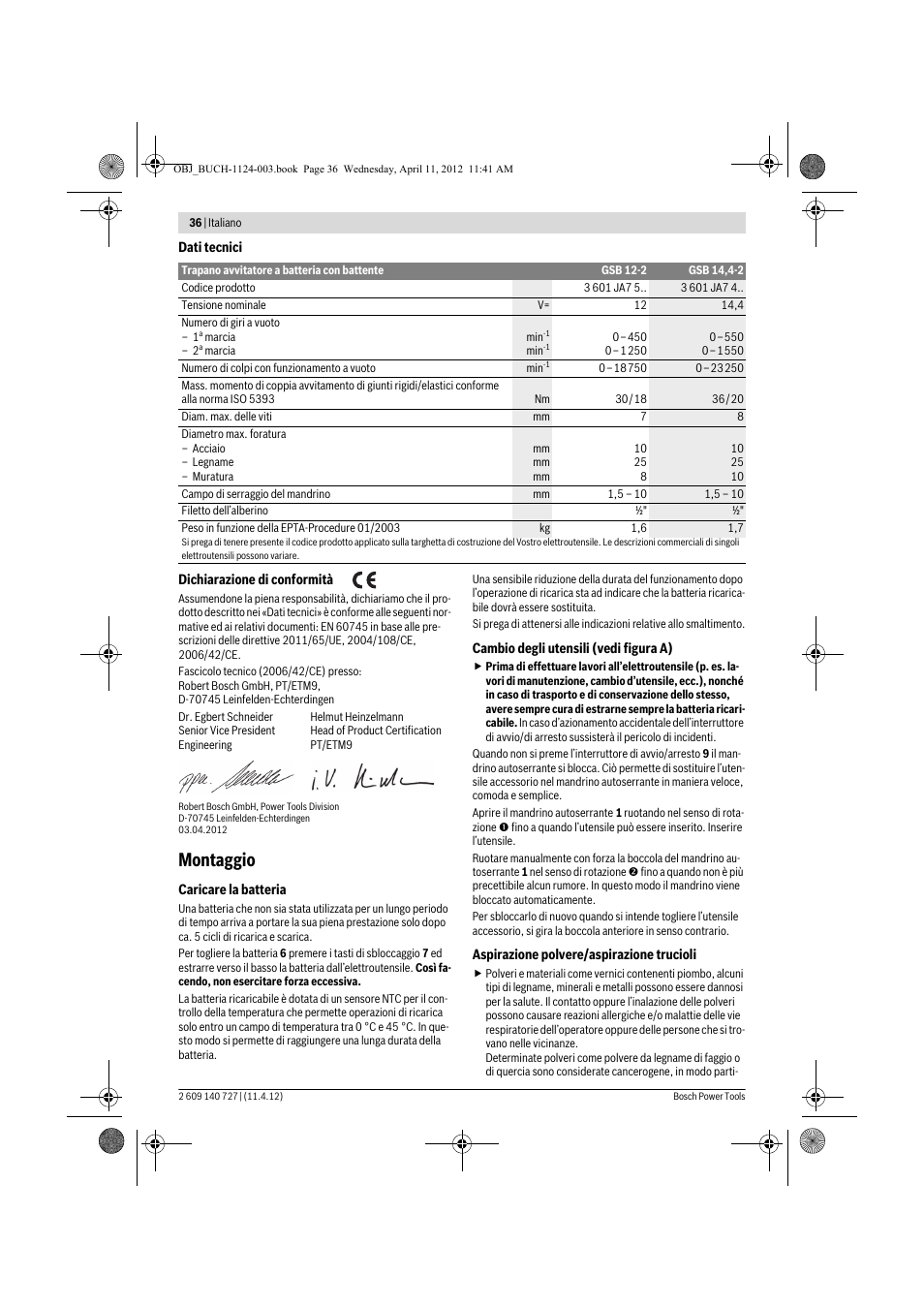 Montaggio | Bosch GSB 12-2 Professional User Manual | Page 36 / 157