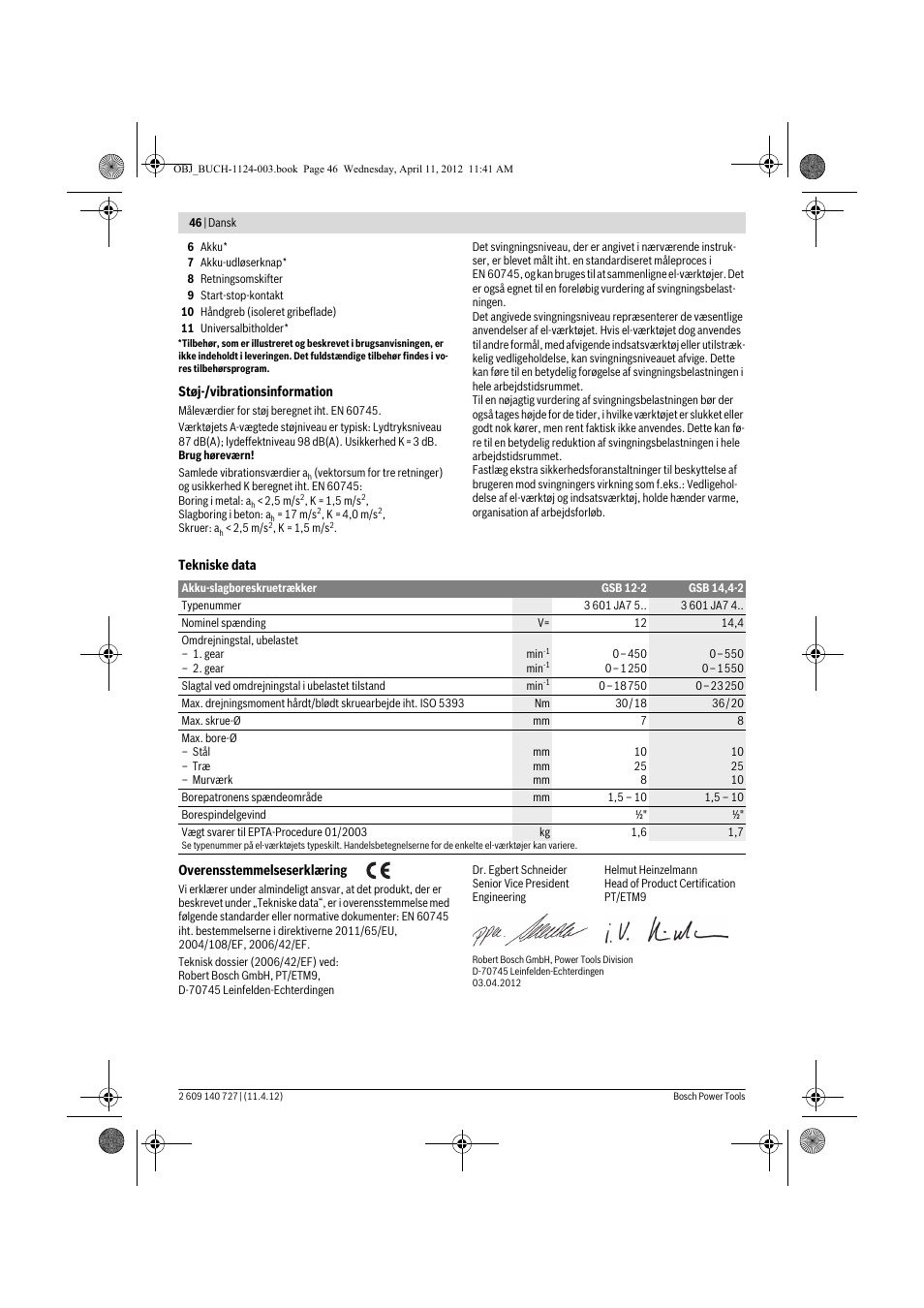 Bosch GSB 12-2 Professional User Manual | Page 46 / 157