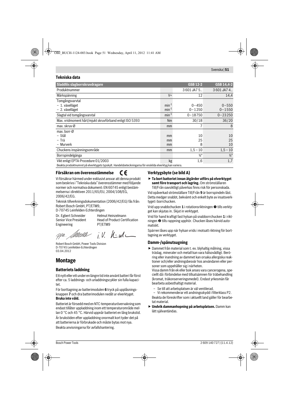 Montage | Bosch GSB 12-2 Professional User Manual | Page 51 / 157