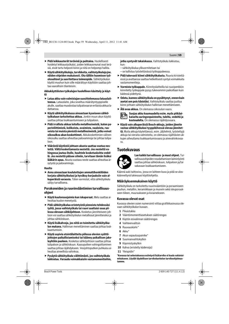 Tuotekuvaus | Bosch GSB 12-2 Professional User Manual | Page 59 / 157