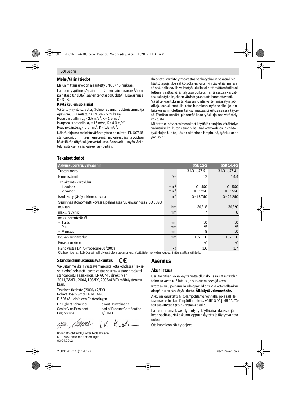 Asennus | Bosch GSB 12-2 Professional User Manual | Page 60 / 157