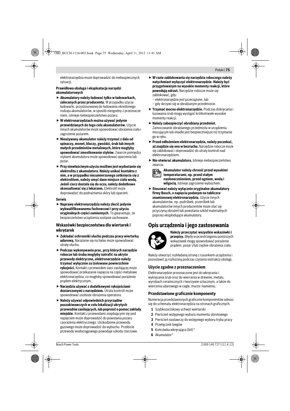 Opis urządzenia i jego zastosowania | Bosch GSB 12-2 Professional User Manual | Page 75 / 157