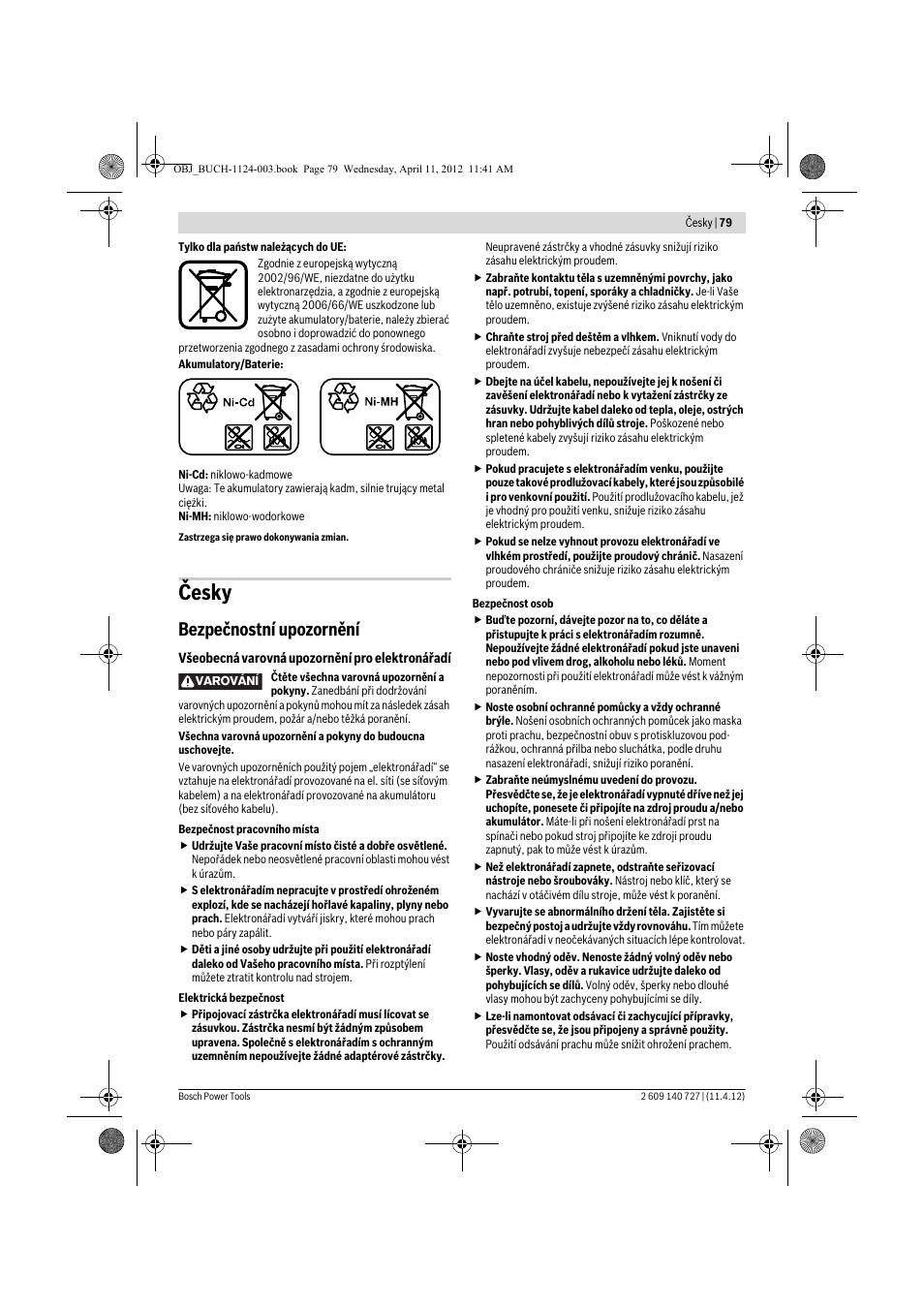 Česky, Bezpečnostní upozornění | Bosch GSB 12-2 Professional User Manual | Page 79 / 157