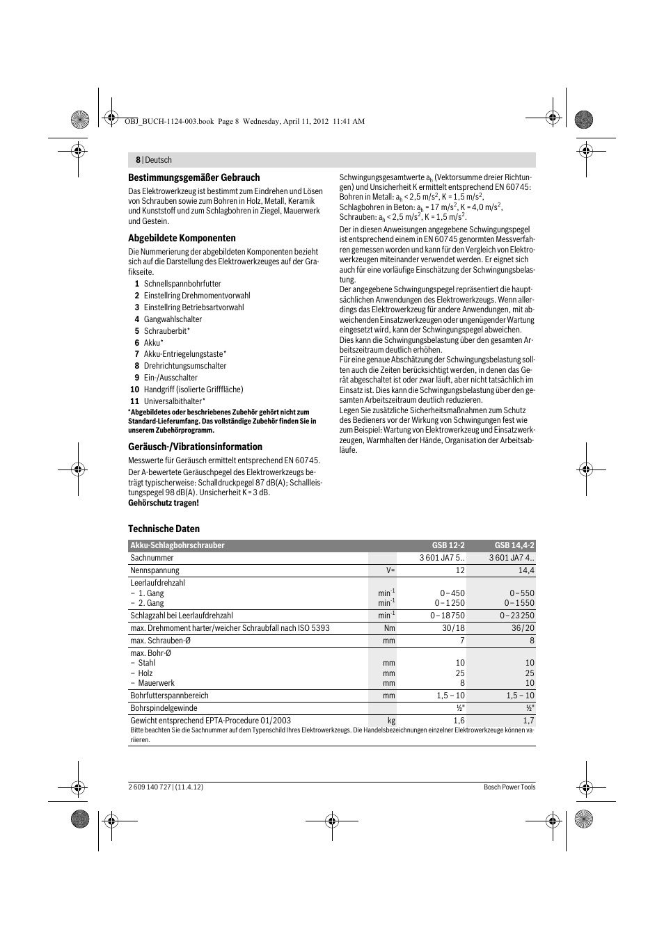 Bosch GSB 12-2 Professional User Manual | Page 8 / 157