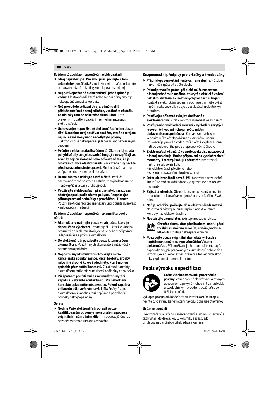 Popis výrobku a specifikací | Bosch GSB 12-2 Professional User Manual | Page 80 / 157