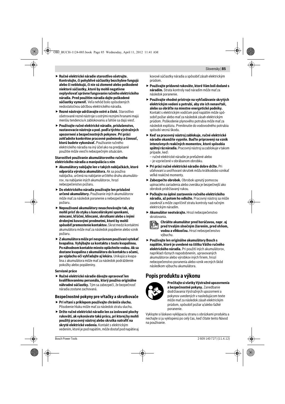 Popis produktu a výkonu | Bosch GSB 12-2 Professional User Manual | Page 85 / 157