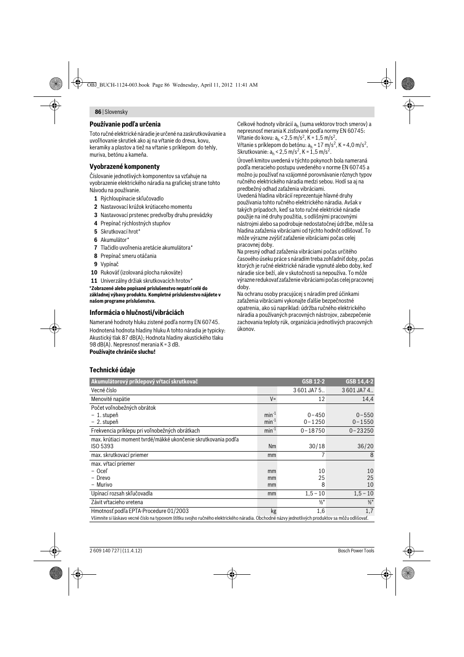 Bosch GSB 12-2 Professional User Manual | Page 86 / 157