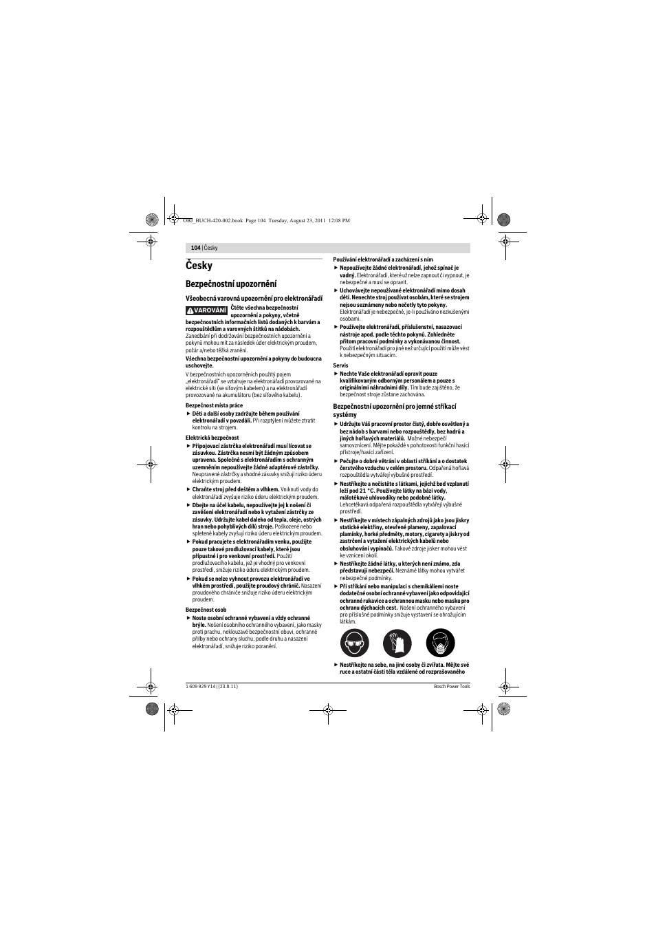 Česky, Bezpečnostní upozornění | Bosch PFS 105 E User Manual | Page 104 / 193