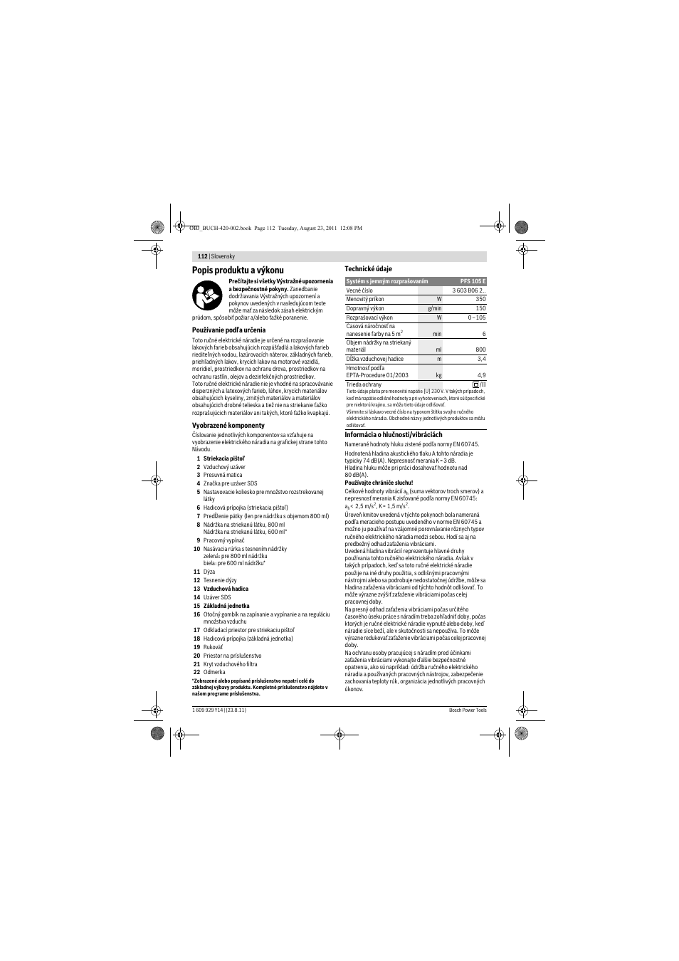 Popis produktu a výkonu | Bosch PFS 105 E User Manual | Page 112 / 193