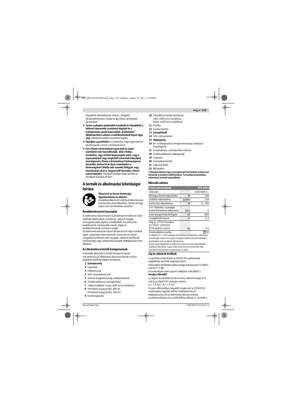 A termék és alkalmazási lehetőségei leírása | Bosch PFS 105 E User Manual | Page 119 / 193