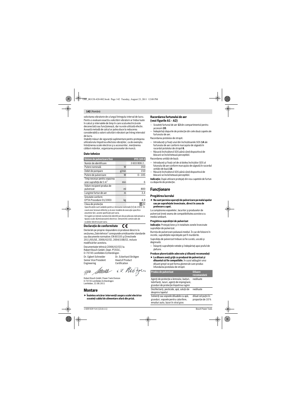 Montare, Funcţionare | Bosch PFS 105 E User Manual | Page 142 / 193