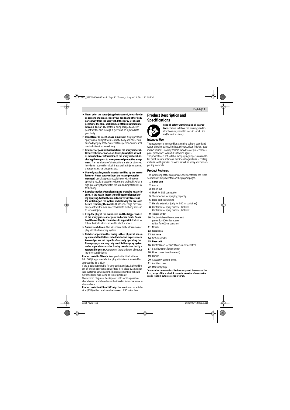 Product description and specifications | Bosch PFS 105 E User Manual | Page 15 / 193