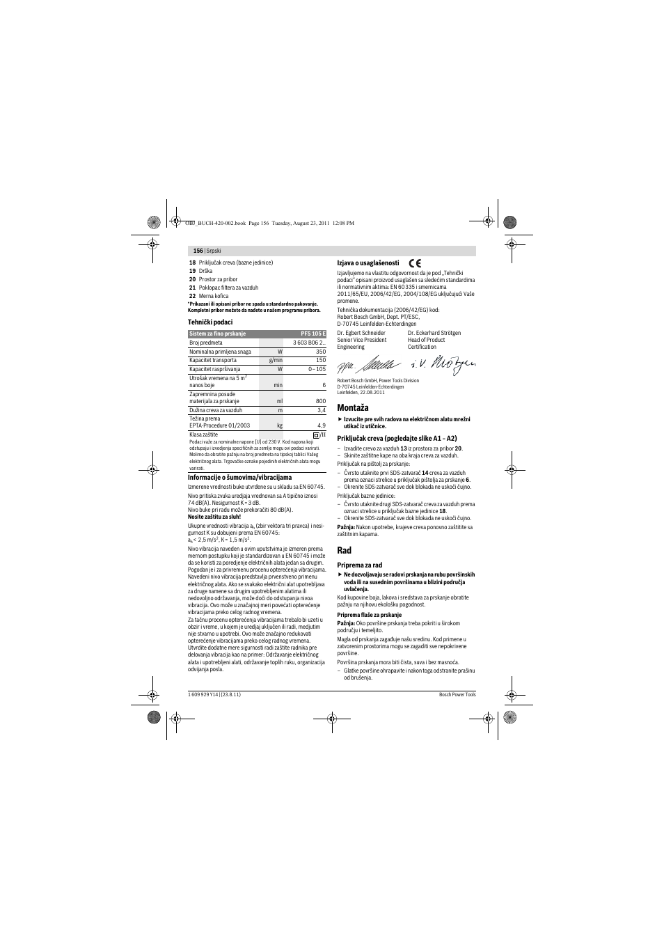 Montaža | Bosch PFS 105 E User Manual | Page 156 / 193