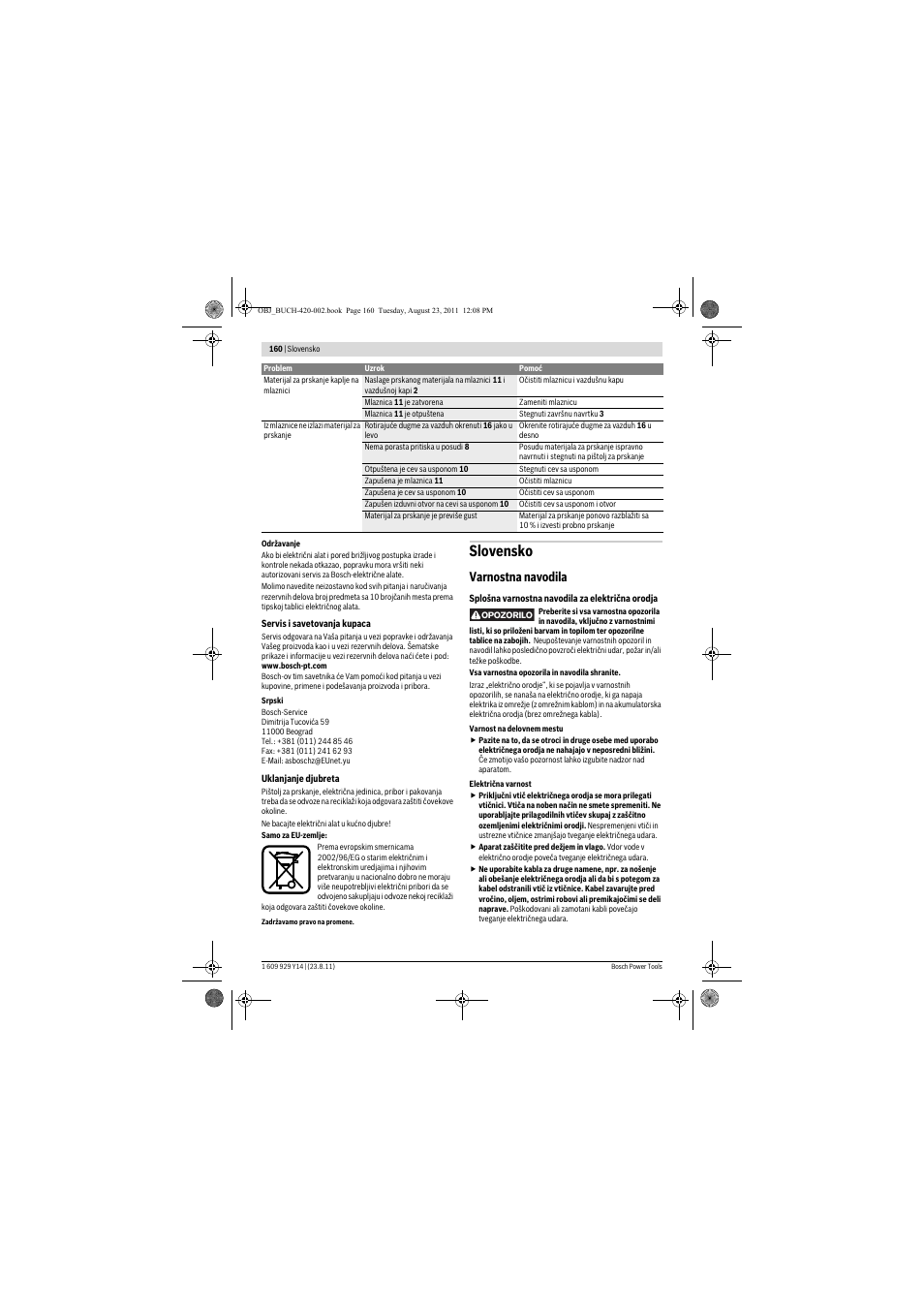 Slovensko, Varnostna navodila | Bosch PFS 105 E User Manual | Page 160 / 193