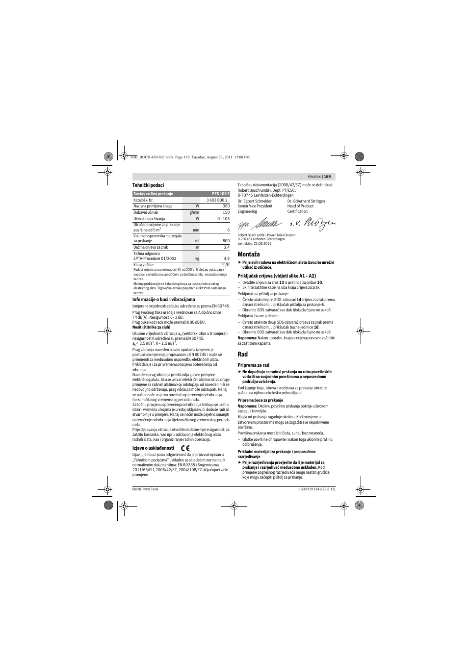 Montaža | Bosch PFS 105 E User Manual | Page 169 / 193