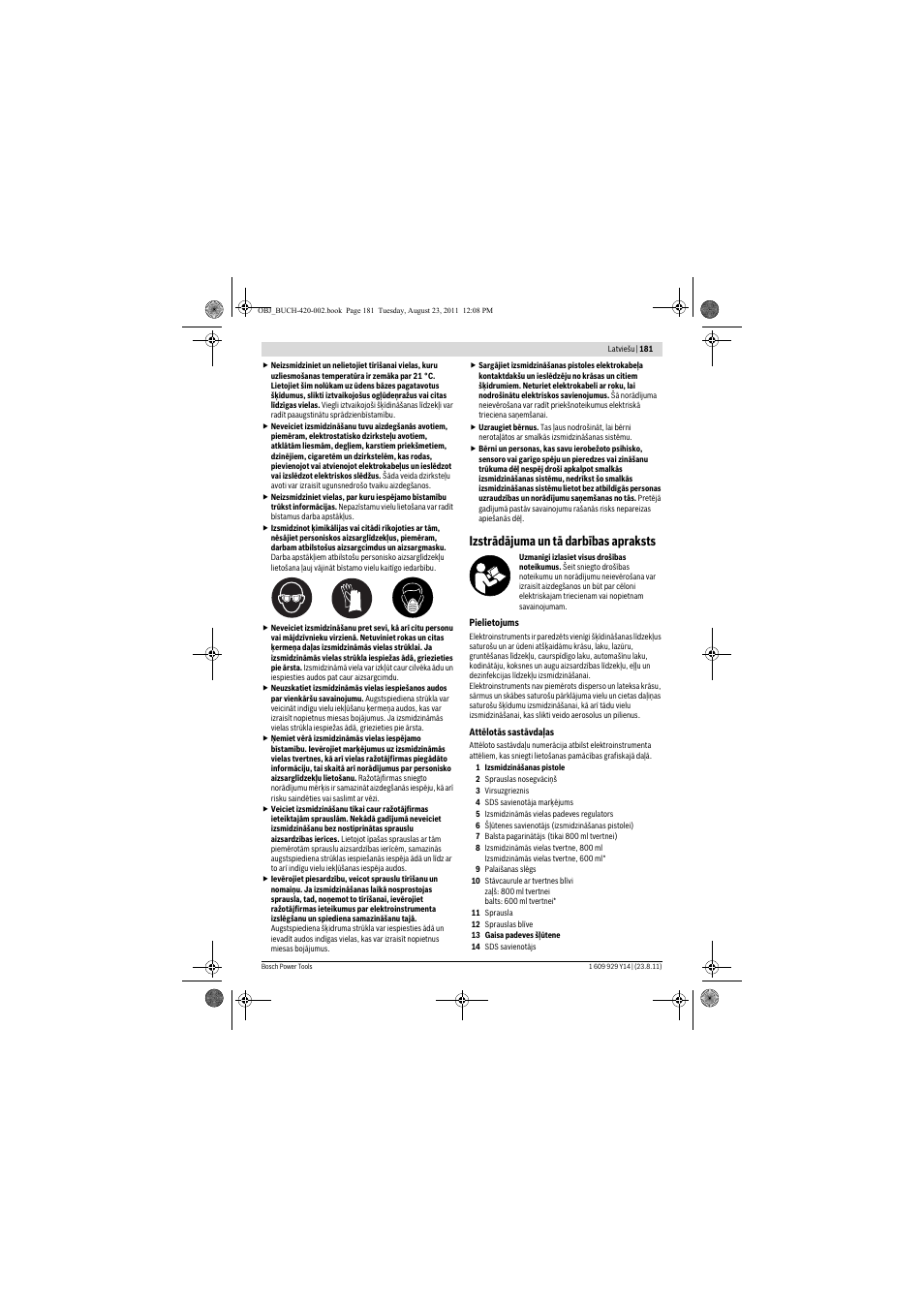 Izstrādājuma un tā darbības apraksts | Bosch PFS 105 E User Manual | Page 181 / 193