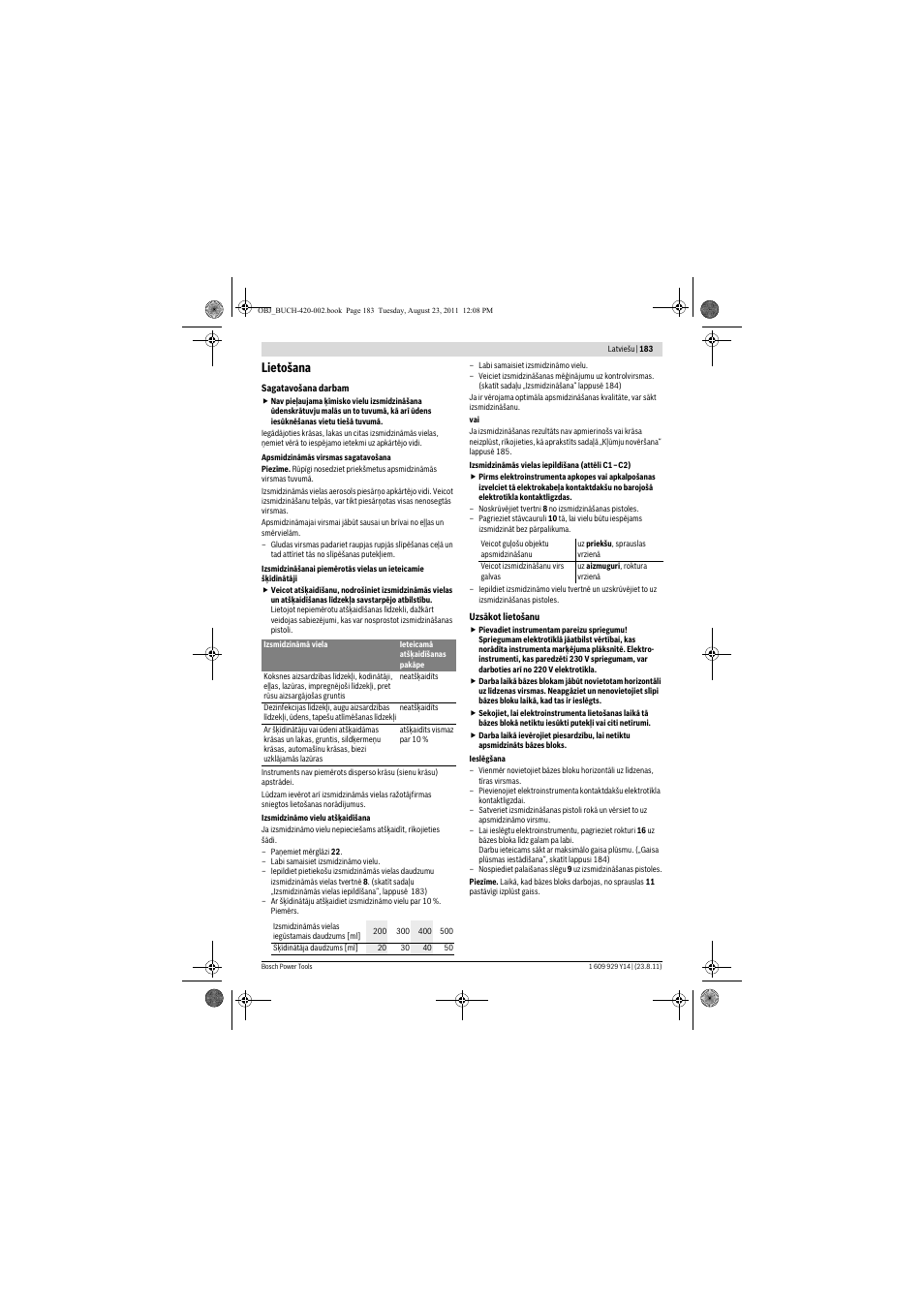 Lietošana | Bosch PFS 105 E User Manual | Page 183 / 193