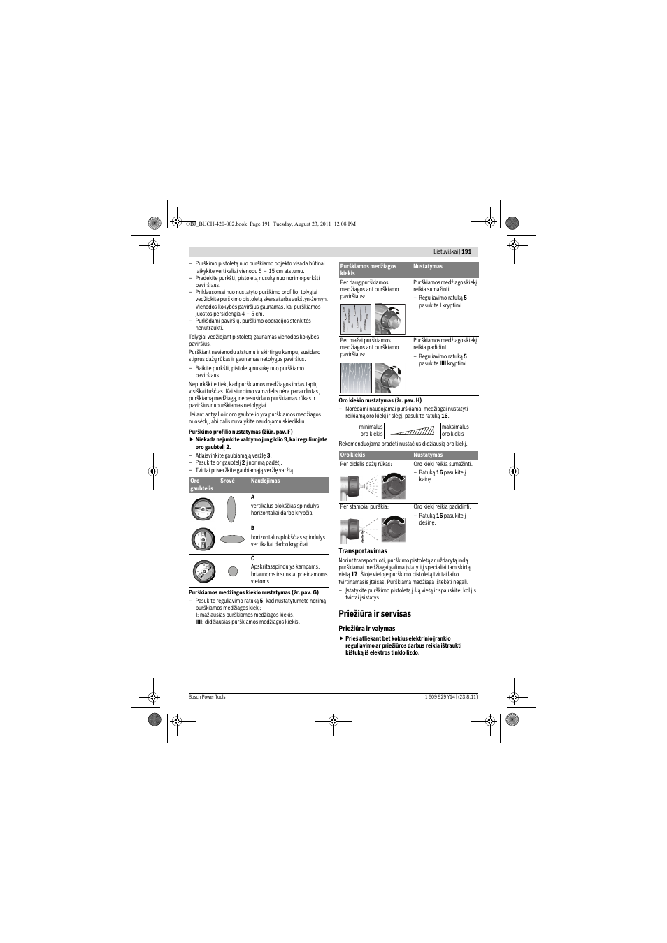 Priežiūra ir servisas | Bosch PFS 105 E User Manual | Page 191 / 193