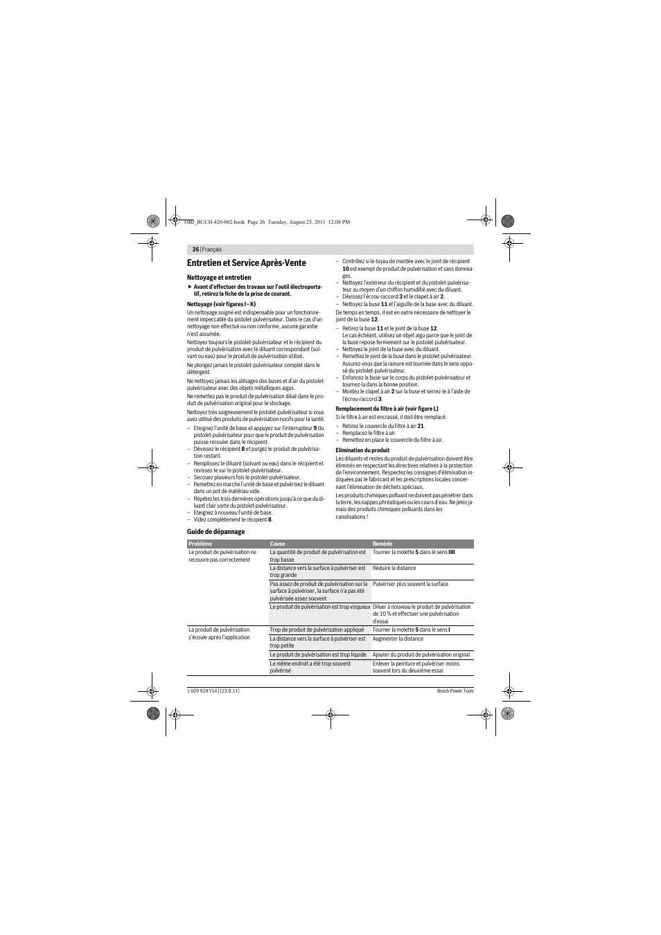 Entretien et service après-vente | Bosch PFS 105 E User Manual | Page 26 / 193