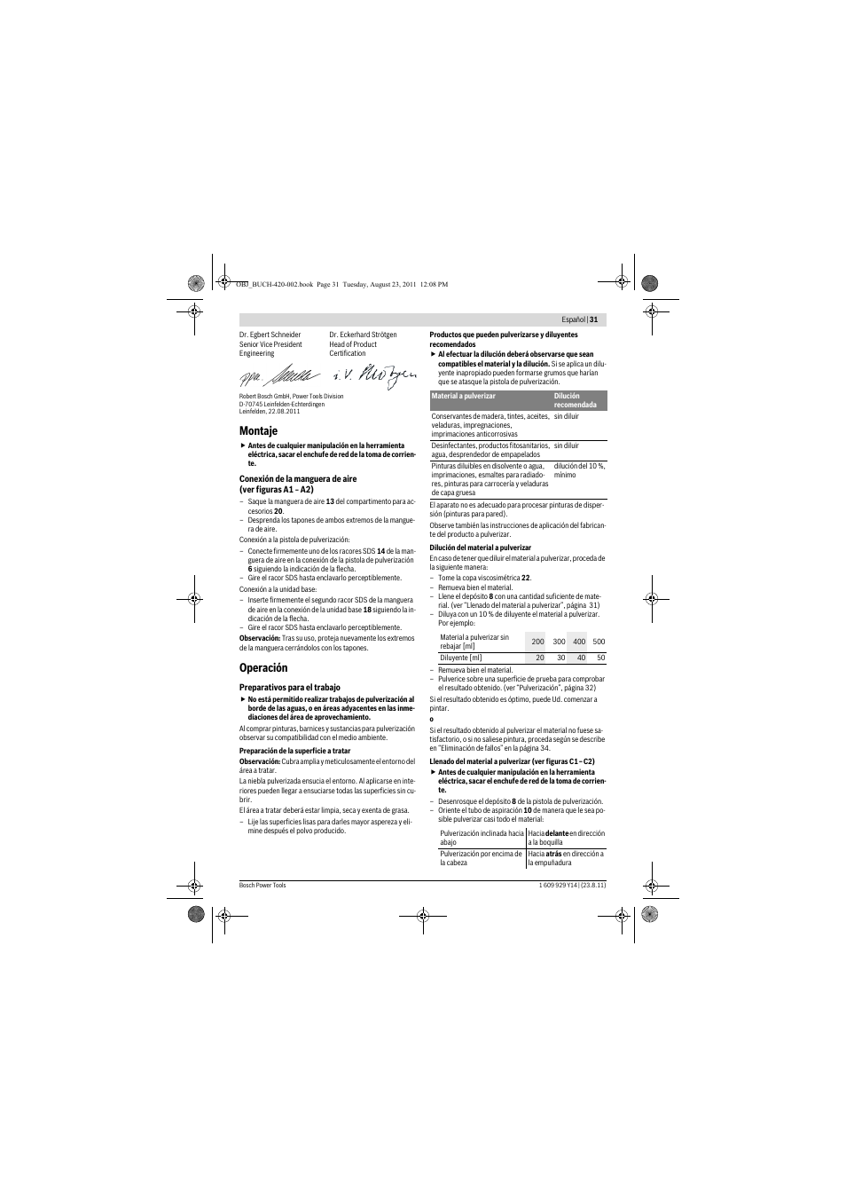 Montaje, Operación | Bosch PFS 105 E User Manual | Page 31 / 193