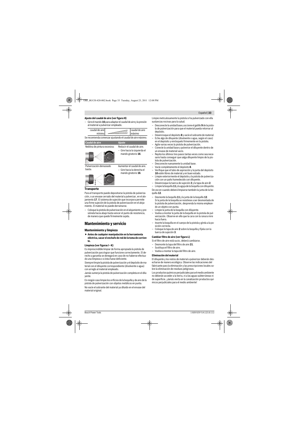 Mantenimiento y servicio | Bosch PFS 105 E User Manual | Page 33 / 193