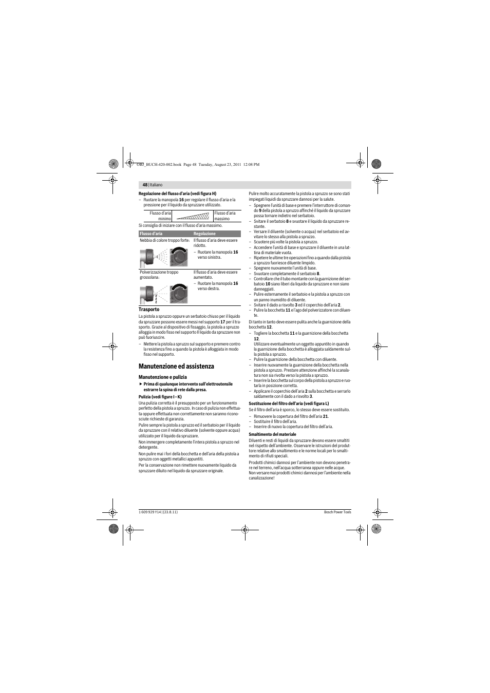 Manutenzione ed assistenza | Bosch PFS 105 E User Manual | Page 48 / 193