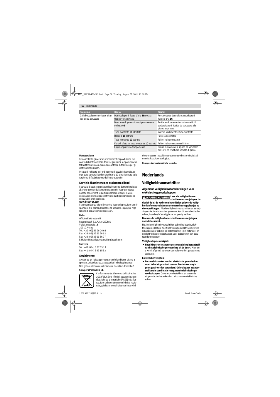 Nederlands, Veiligheidsvoorschriften | Bosch PFS 105 E User Manual | Page 50 / 193