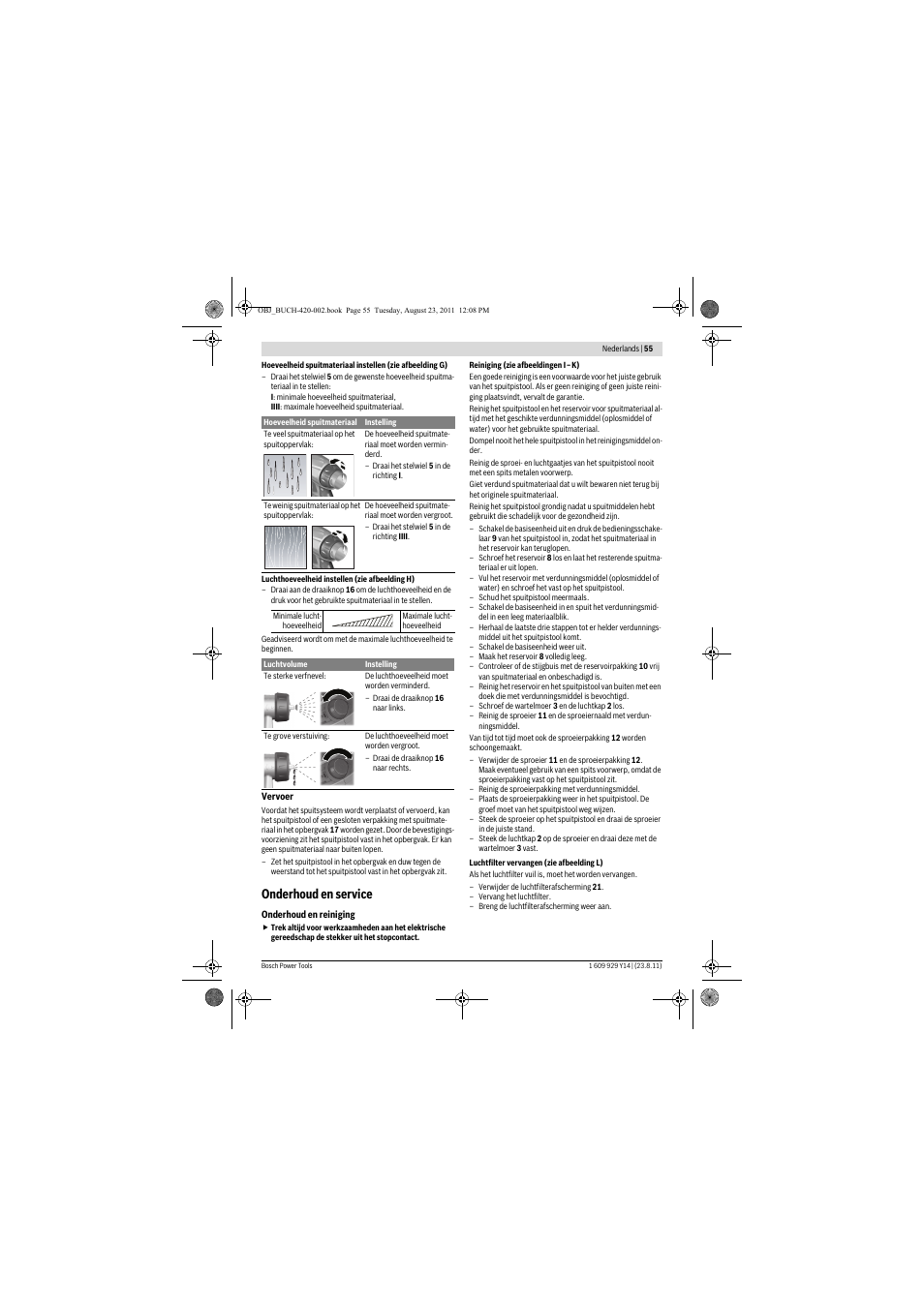 Onderhoud en service | Bosch PFS 105 E User Manual | Page 55 / 193