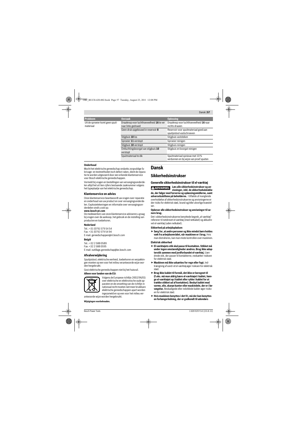 Dansk, Sikkerhedsinstrukser | Bosch PFS 105 E User Manual | Page 57 / 193