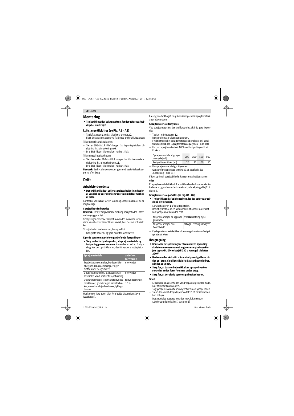 Montering, Drift | Bosch PFS 105 E User Manual | Page 60 / 193