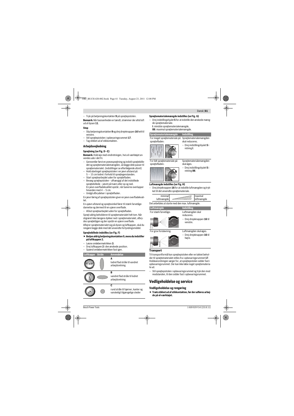 Vedligeholdelse og service | Bosch PFS 105 E User Manual | Page 61 / 193