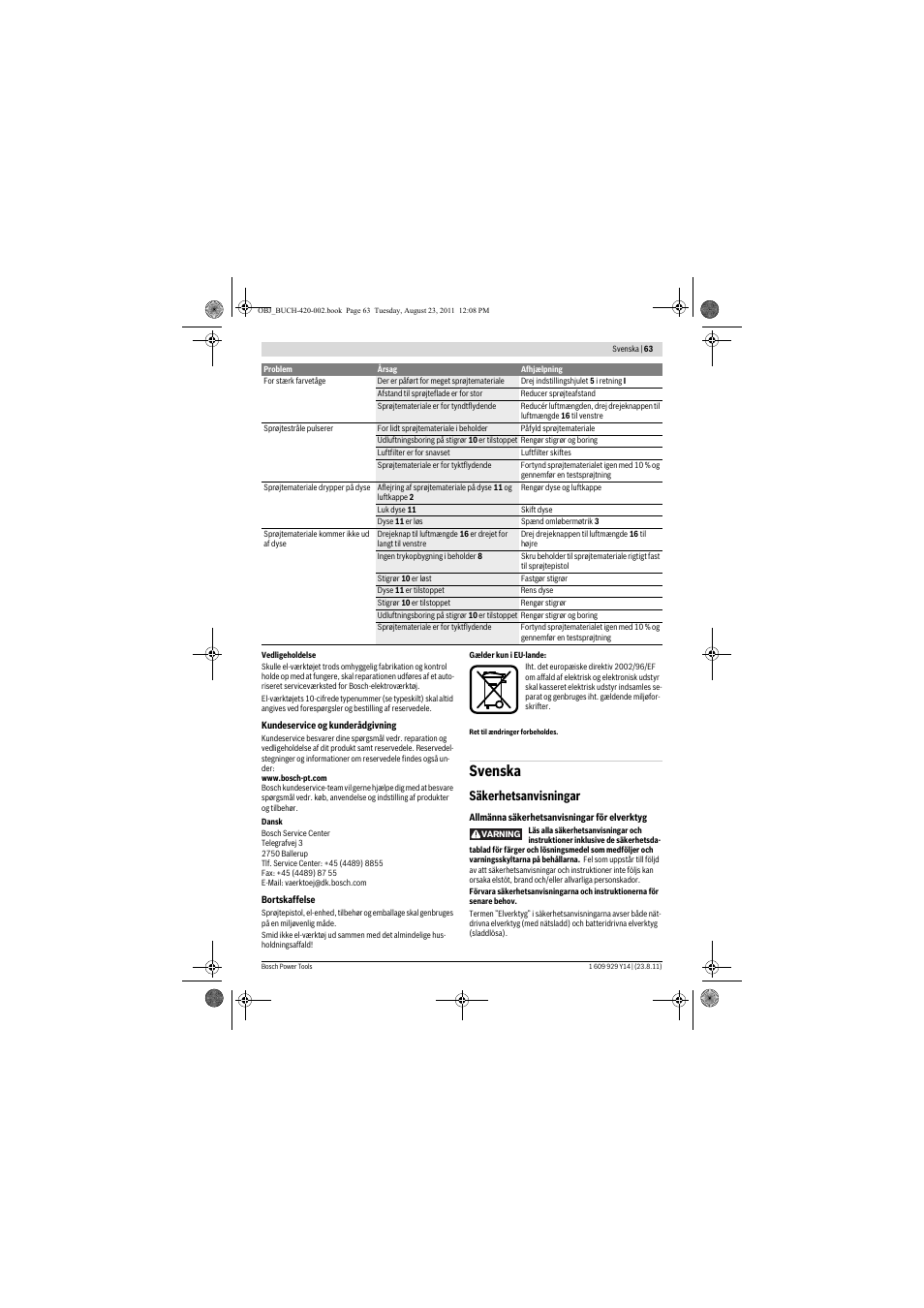 Svenska, Säkerhetsanvisningar | Bosch PFS 105 E User Manual | Page 63 / 193