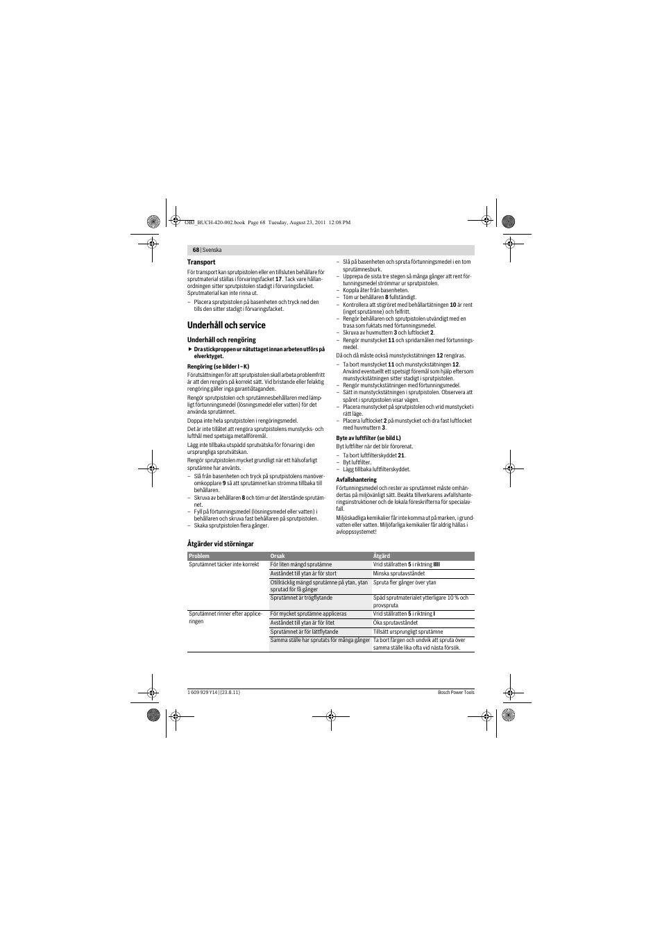 Underhåll och service | Bosch PFS 105 E User Manual | Page 68 / 193