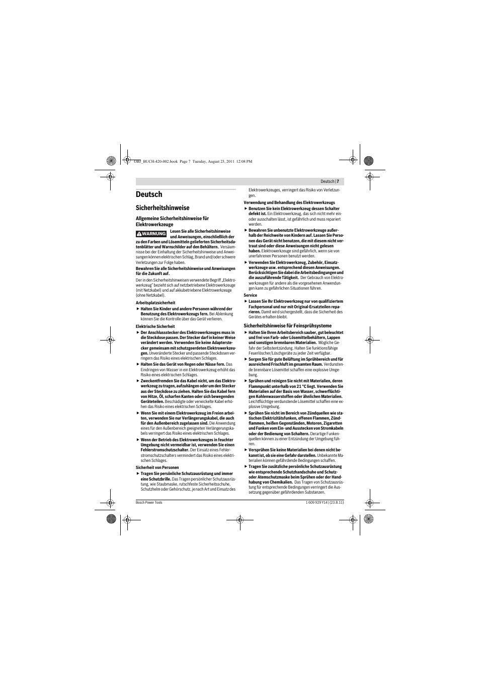 Deutsch, Sicherheitshinweise | Bosch PFS 105 E User Manual | Page 7 / 193