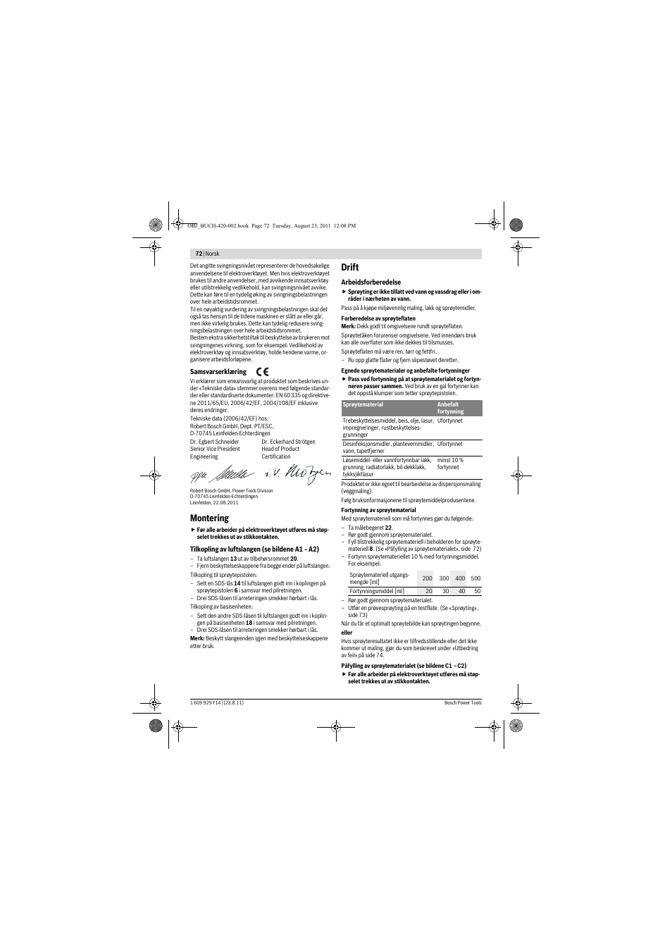 Montering, Drift | Bosch PFS 105 E User Manual | Page 72 / 193