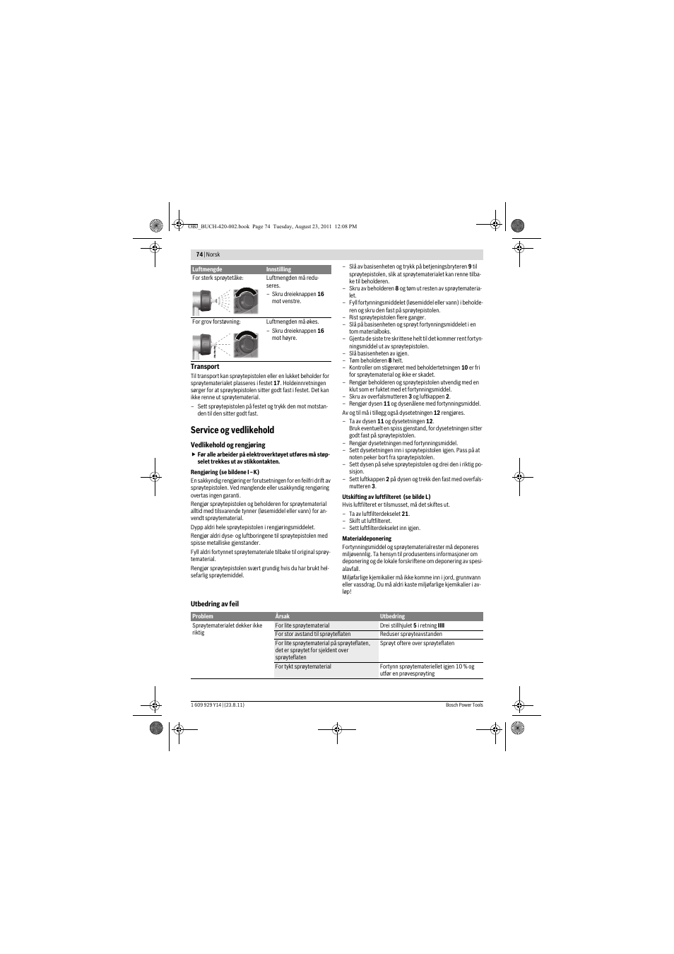 Service og vedlikehold | Bosch PFS 105 E User Manual | Page 74 / 193