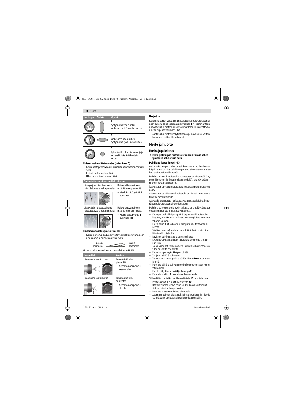 Hoito ja huolto | Bosch PFS 105 E User Manual | Page 80 / 193